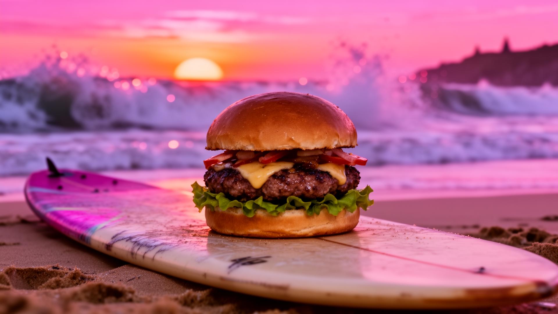 Burger maison au coucher du soleil